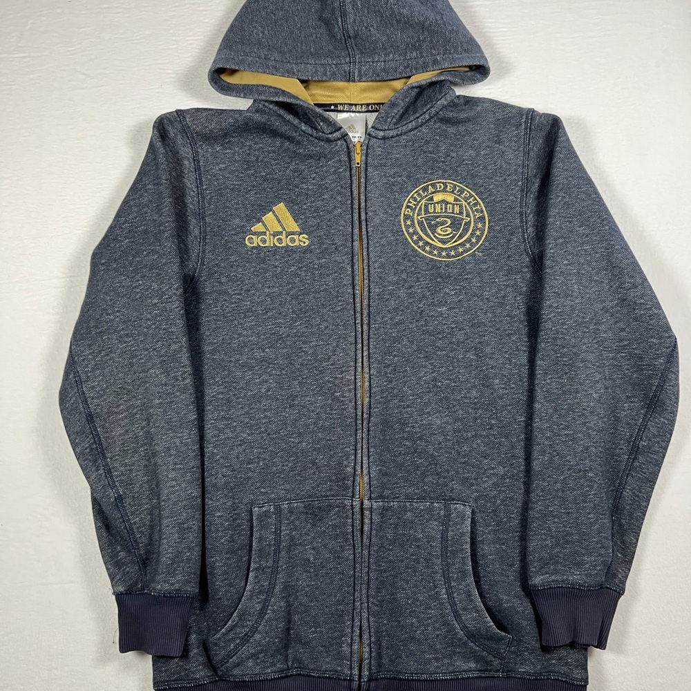 Adidas Philadelphia Union MLS Gray Full Zip Hooded Jacket Kids Size XL